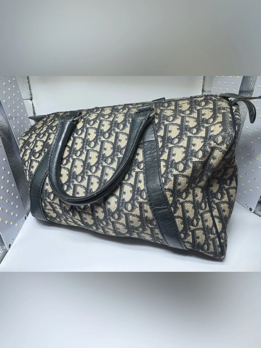 Christian Dior Oblique Boston Bag Blue Trotter Monogram Authentic Vintage Dior - Picture 7 of 16